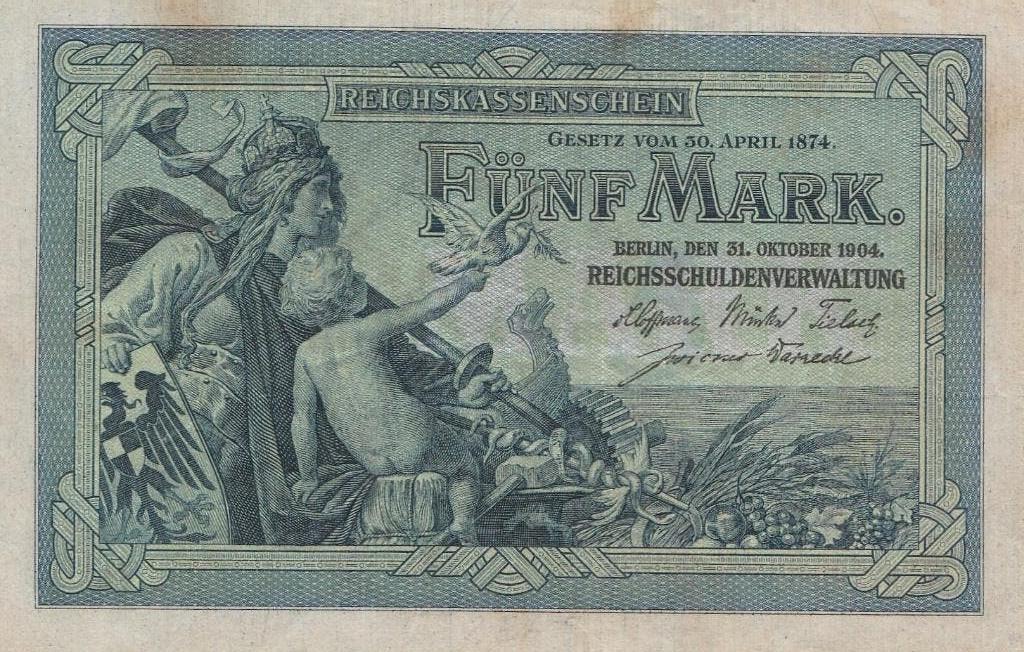 5 Mark 31 oktober 1904 Duitsland, Postzegels en Munten, Bankbiljetten | Europa | Niet-Eurobiljetten, Ophalen of Verzenden, Duitsland