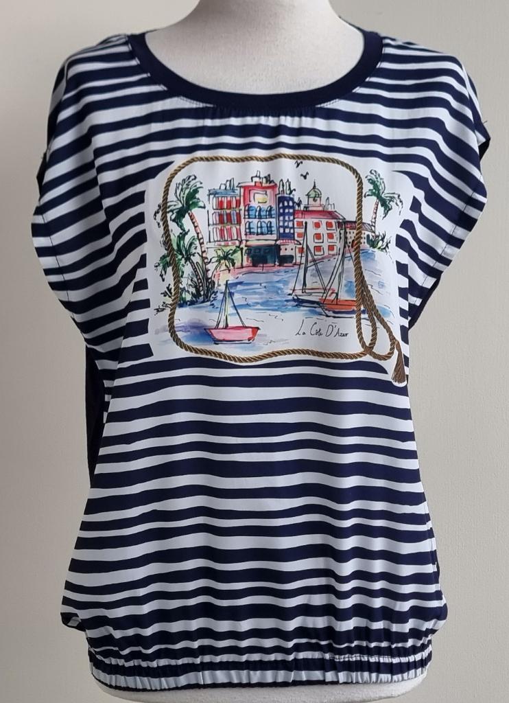 Vila Joy donkerblauw/wit shirt/blouse mt. M, Maat 38/40 (M), Blauw, Ophalen of Verzenden, Zo goed als nieuw