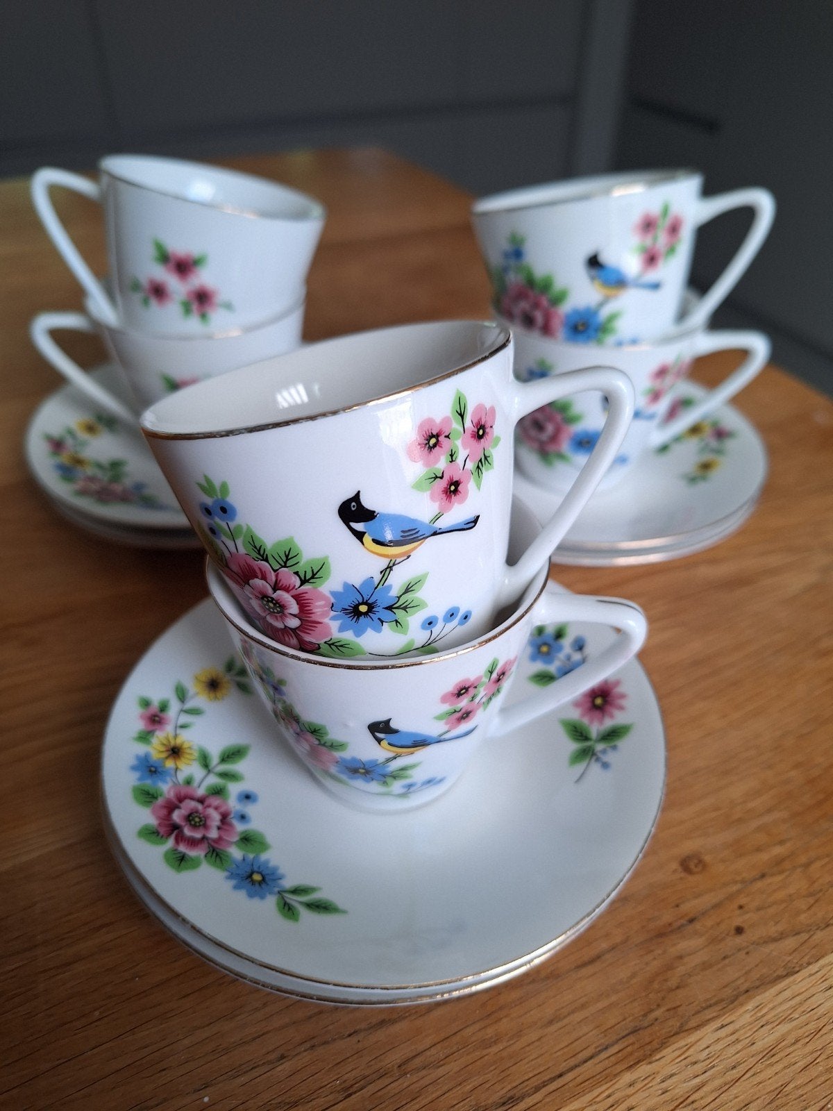 Set van 6 vintage porseleinen espresso kopjes met schotels, Ophalen of Verzenden