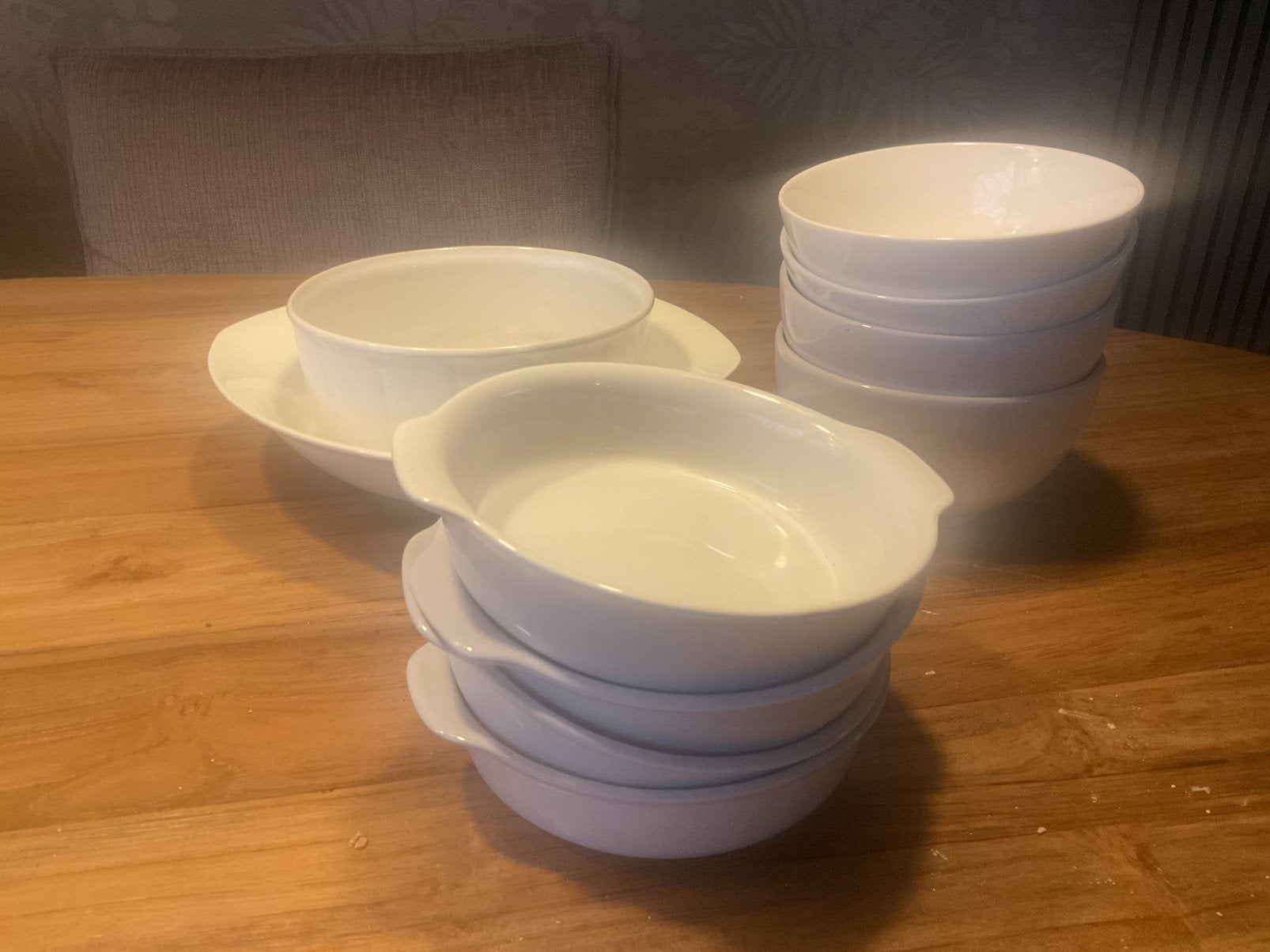 10 delige schalen set:salade-, groenteschaal,pudding,soep, Ophalen of Verzenden, Gebruikt, Wit, Schaal