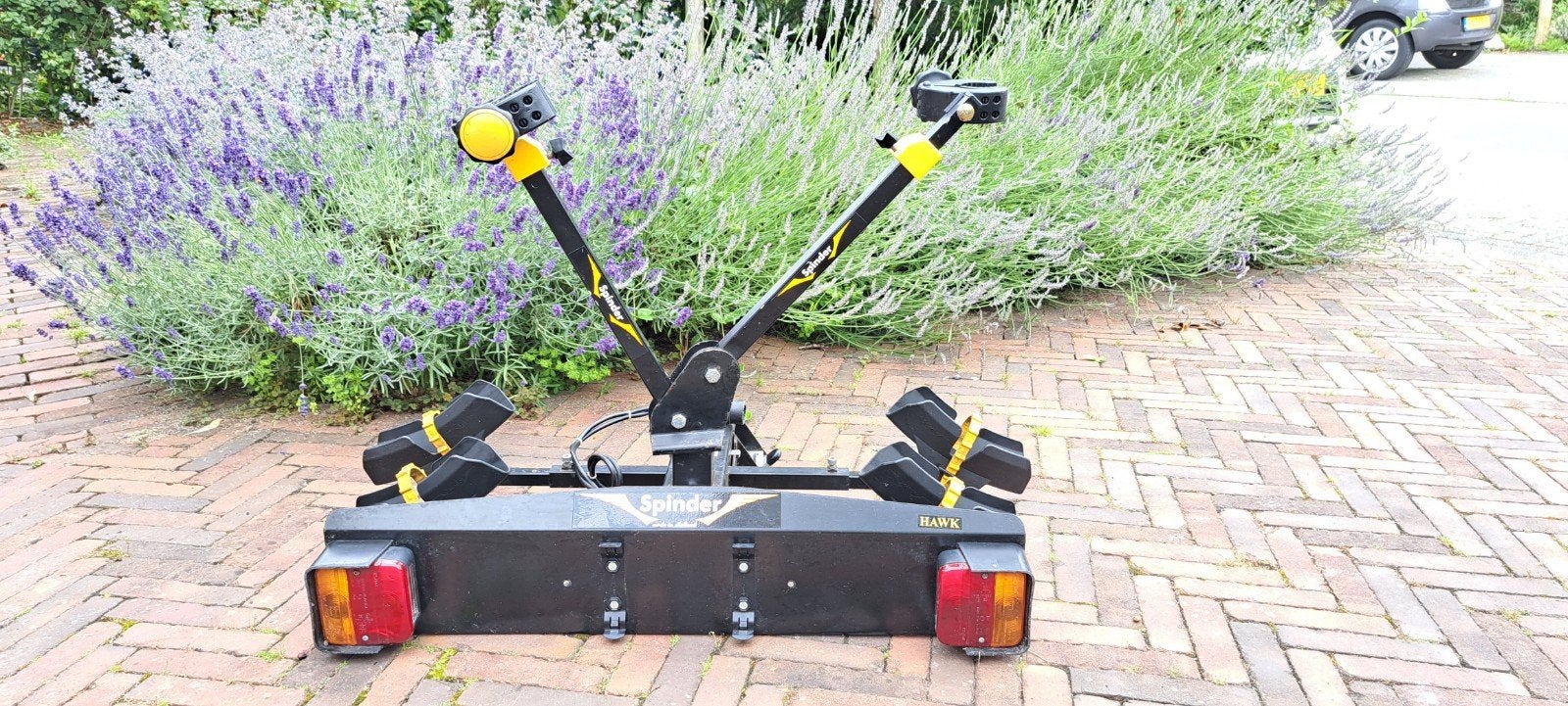 Fietsendrager Spinder Hawk, Auto diversen, Fietsendragers, Gebruikt, Trekhaakdrager, 2 fietsen, Elektrische fiets, Ophalen