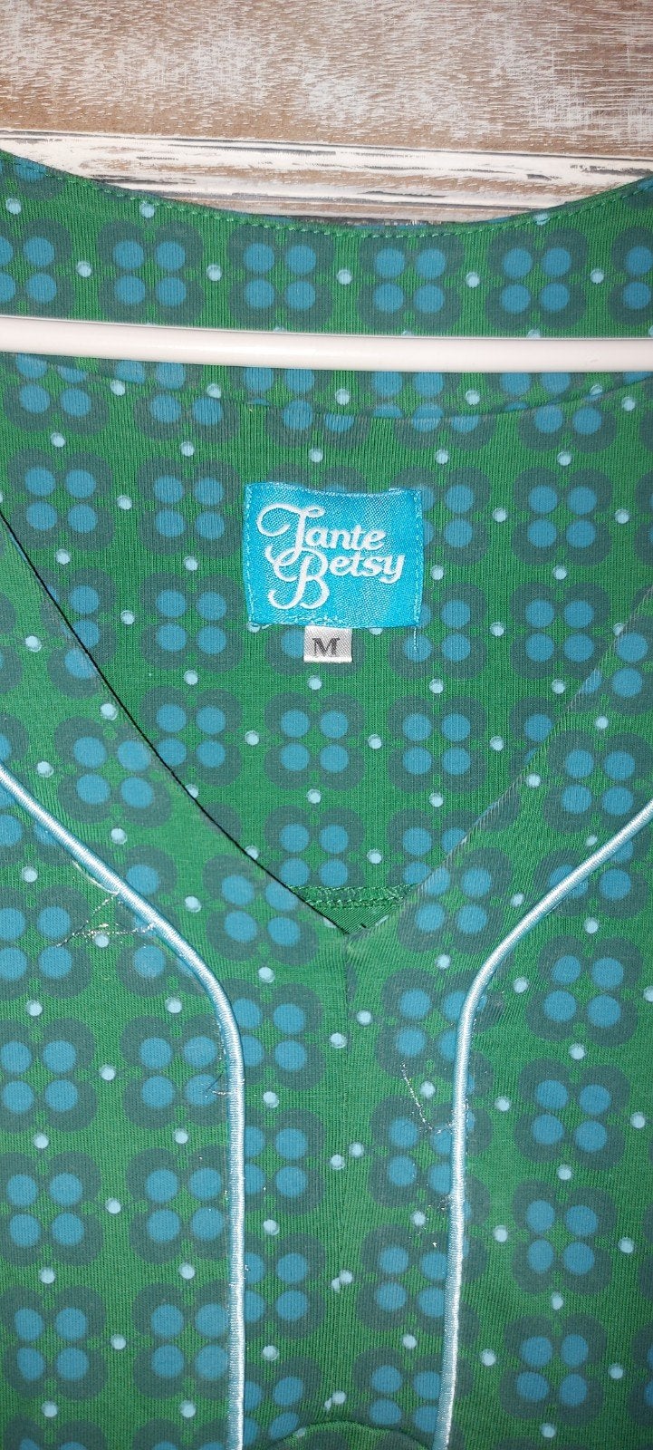 Tante Betsy jurk maat M, groen met blauwe print, Kleding | Dames, Maat 38/40 (M), Tante Betsy, Ophalen of Verzenden, Knielengte