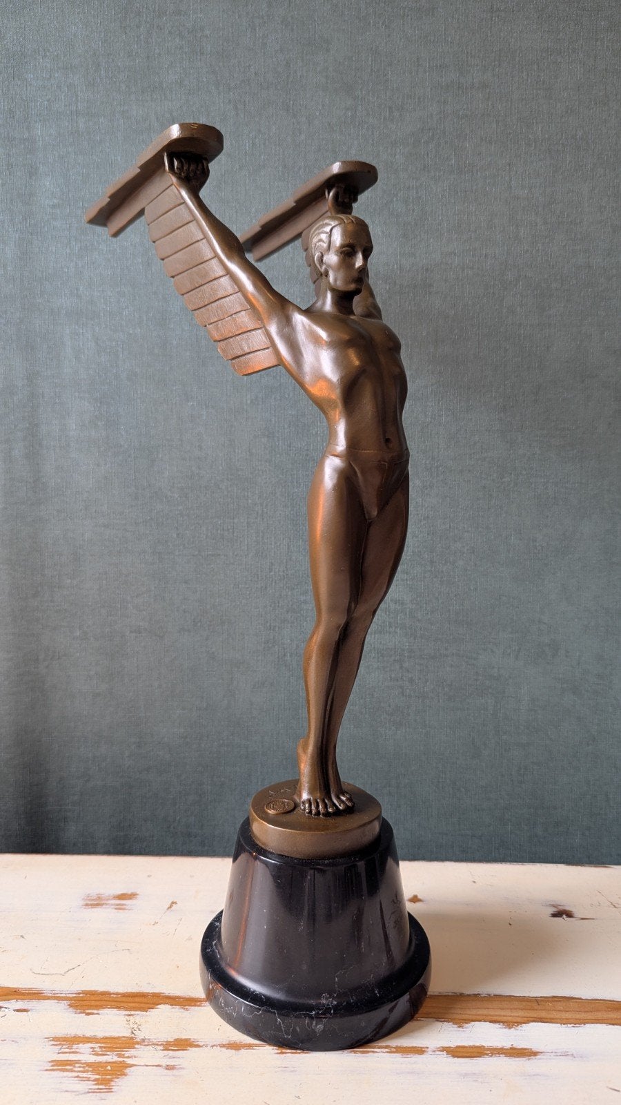 Art Deco Bronzen Beeld "Icarus" Schmidt-Hofer - Bronze Garan, Antiek en Kunst, Ophalen of Verzenden, Brons
