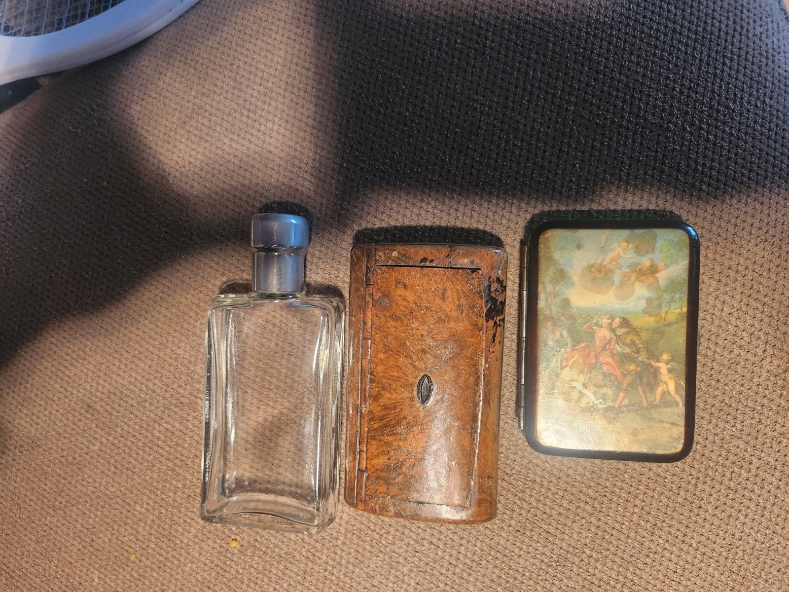 Antieke snuifdoos, etui en parfumflesje set, Antiek en Kunst, Ophalen of Verzenden