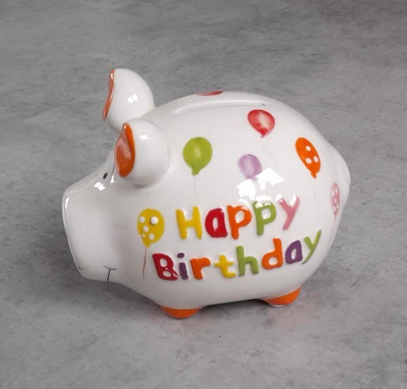 SPAARPOT / spaarvarken " Happy birthday ", Ophalen of Verzenden, Zo goed als nieuw, Steen, Aardewerk of Keramiek, Dier