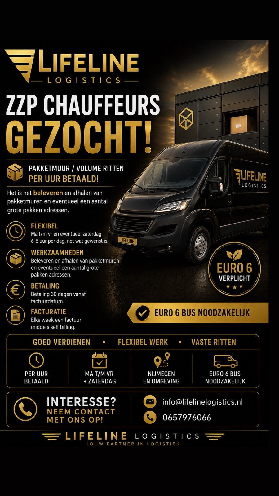Zzp koeriers gezocht nijmegen, 33 - 40 uur, Overige niveaus, Freelance of Uitzendbasis