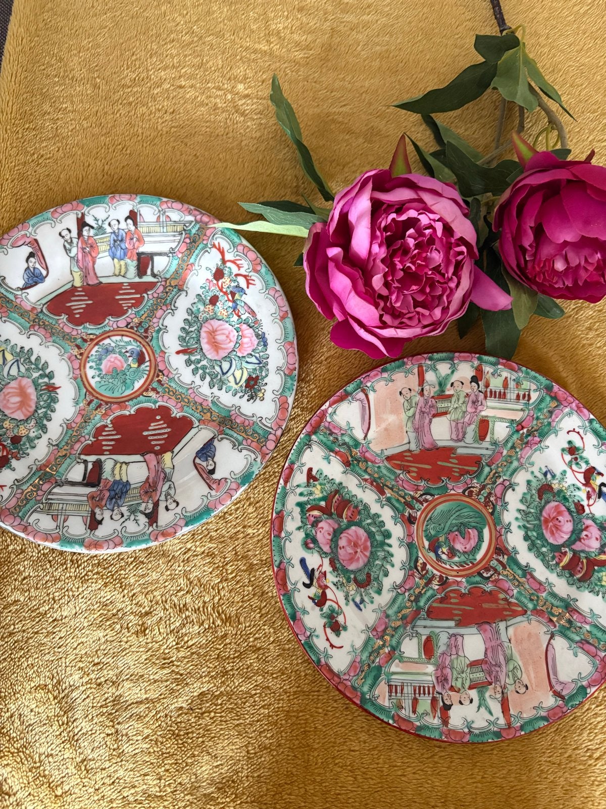 2 Antieke Chinese Canton Famille Rose borden + schaaltje, Ophalen of Verzenden