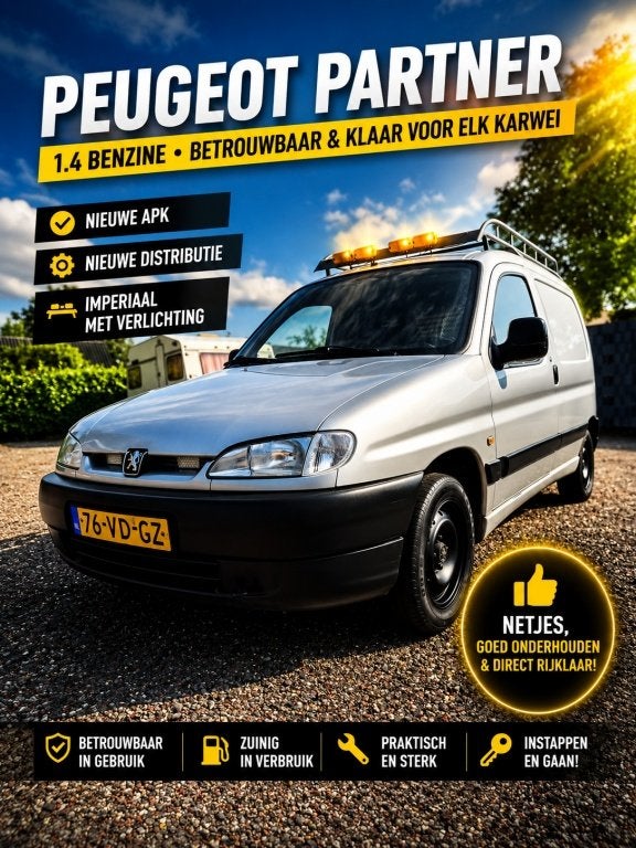 Peugeot Partner 1.4 Benzine Apk 18-06-2027 (bj 1998), Auto's, Euro 2, Stof, 4 cilinders, 524 kg
