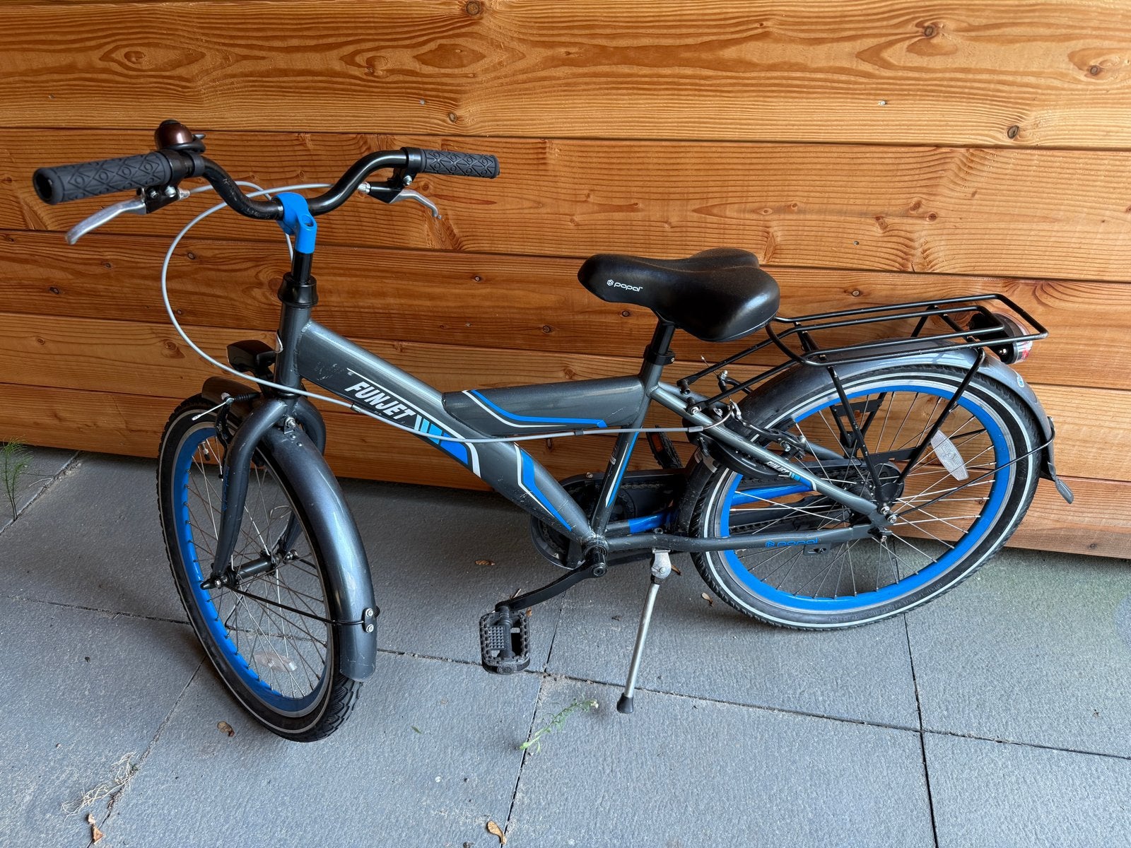 Popal Funjet kinderfiets - Grijs/Blauw - 22 inch, Ophalen of Verzenden, Gebruikt, Velgrem, 20 inch of meer