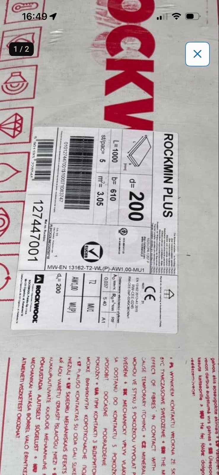7 pakken Rockwool Rockmin Plus isolatie d=200mm, Ophalen, 12 cm of meer, Nieuw, Steenwol