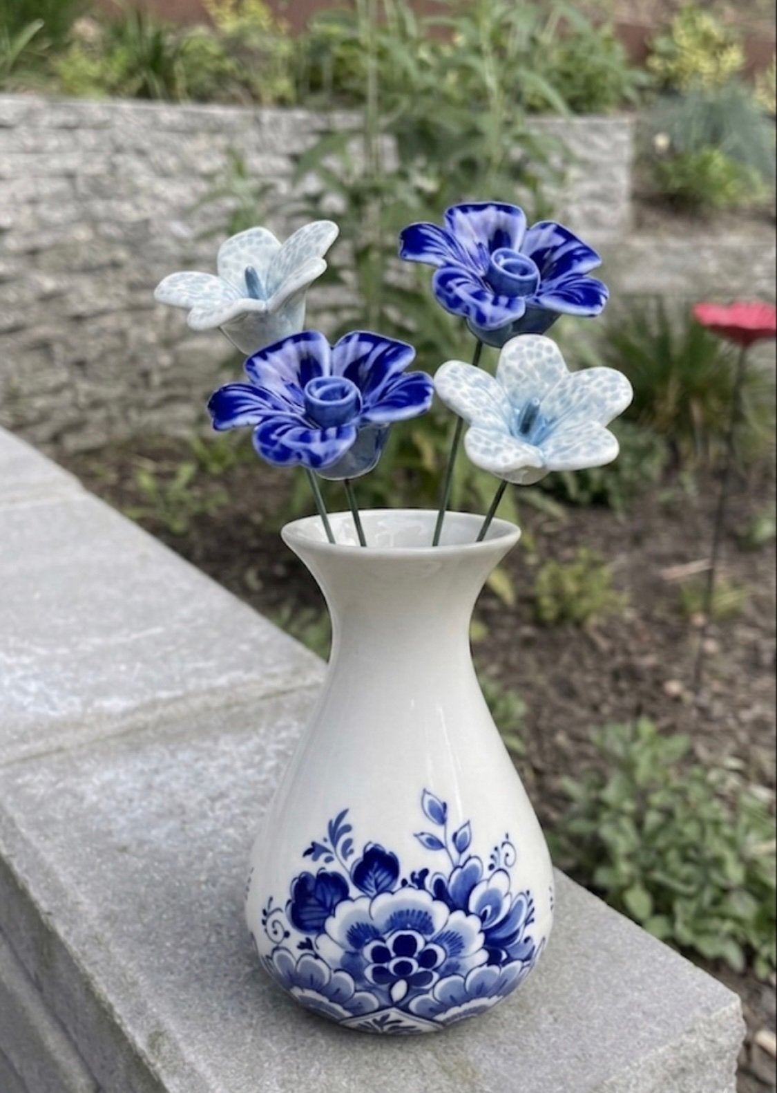 NIEUW Superleuke set van Heinen delftsblauw vaas met bloemen, Huis en Inrichting, Woonaccessoires | Kunstplanten en Kunstbloemen