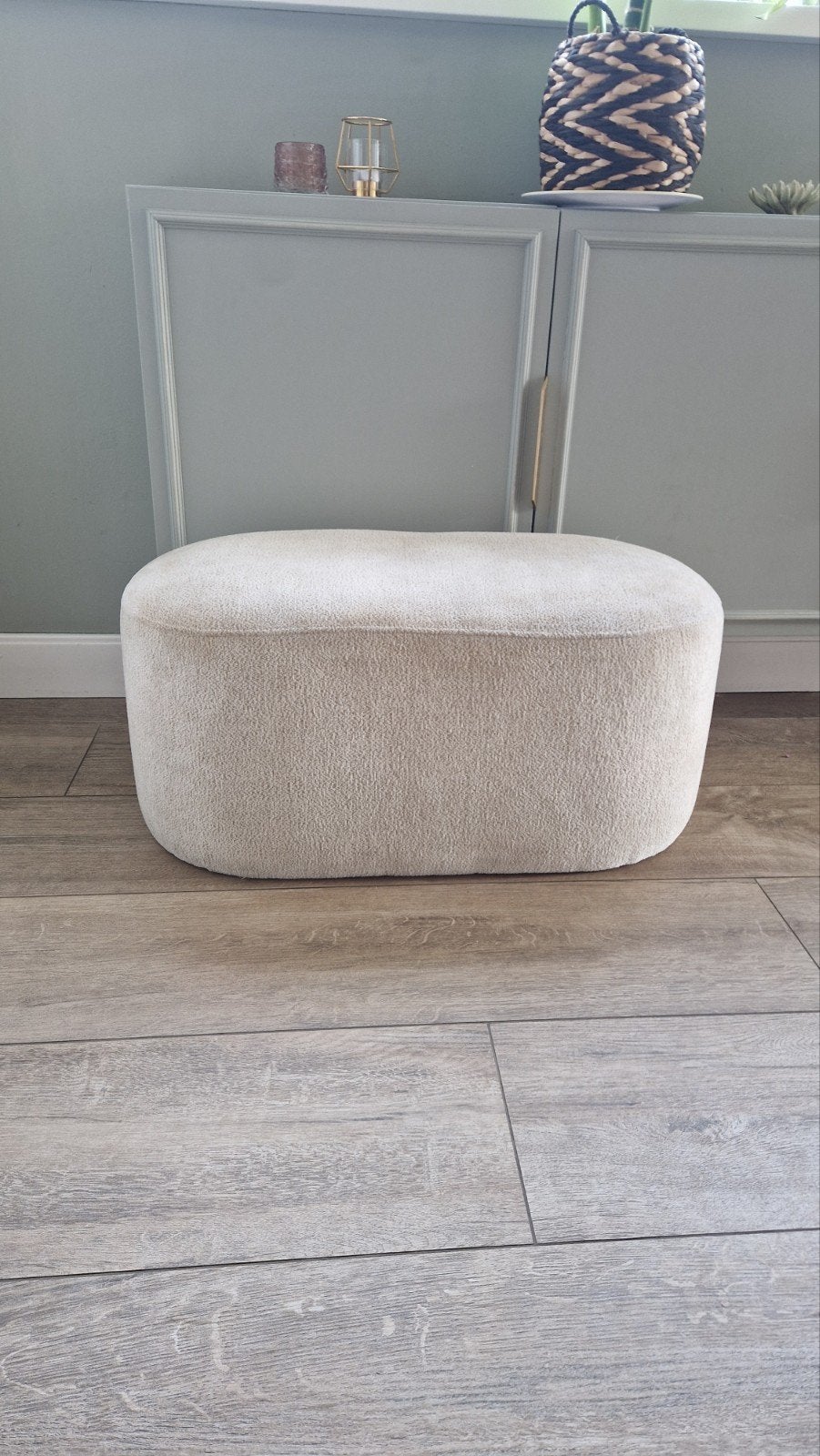 Leen Bakker Poef - Beige, Ophalen, 75 tot 100 cm, Zo goed als nieuw, Stof