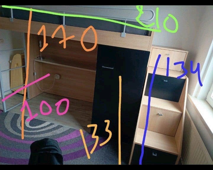 Hoogslaper met bureau, Ophalen, Eenpersoons, Zo goed als nieuw, 90 cm