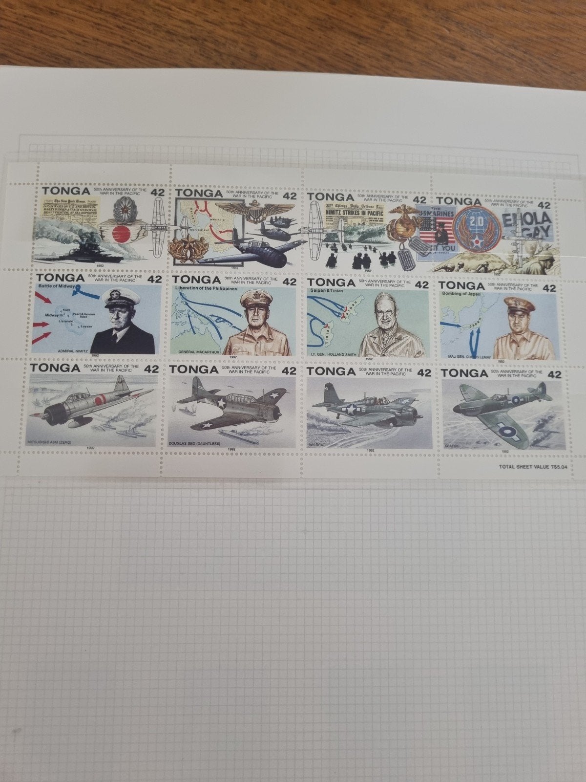 Tonga Postzegels - 50e Verjaardag Oorlog in de Stille Oceaan, Ophalen of Verzenden, Na 1940, Postfris