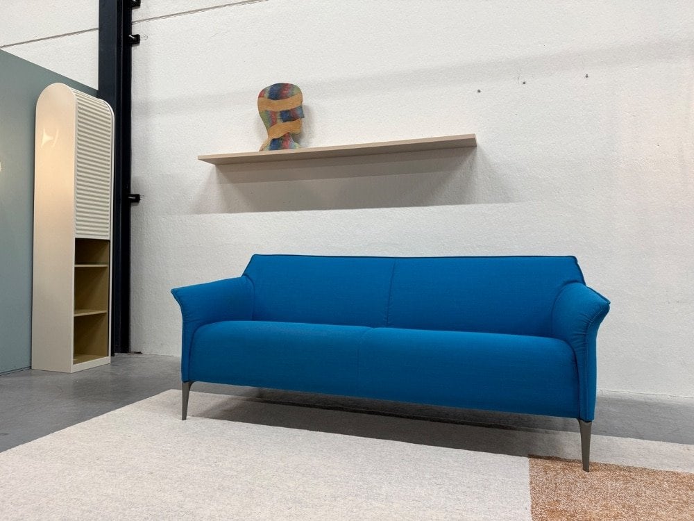 Als nieuw Leolux Mayon 3 Zits Bank blauw stof design 198, Leolux, Info@leolux.nl, 150 tot 200 cm, Driepersoons