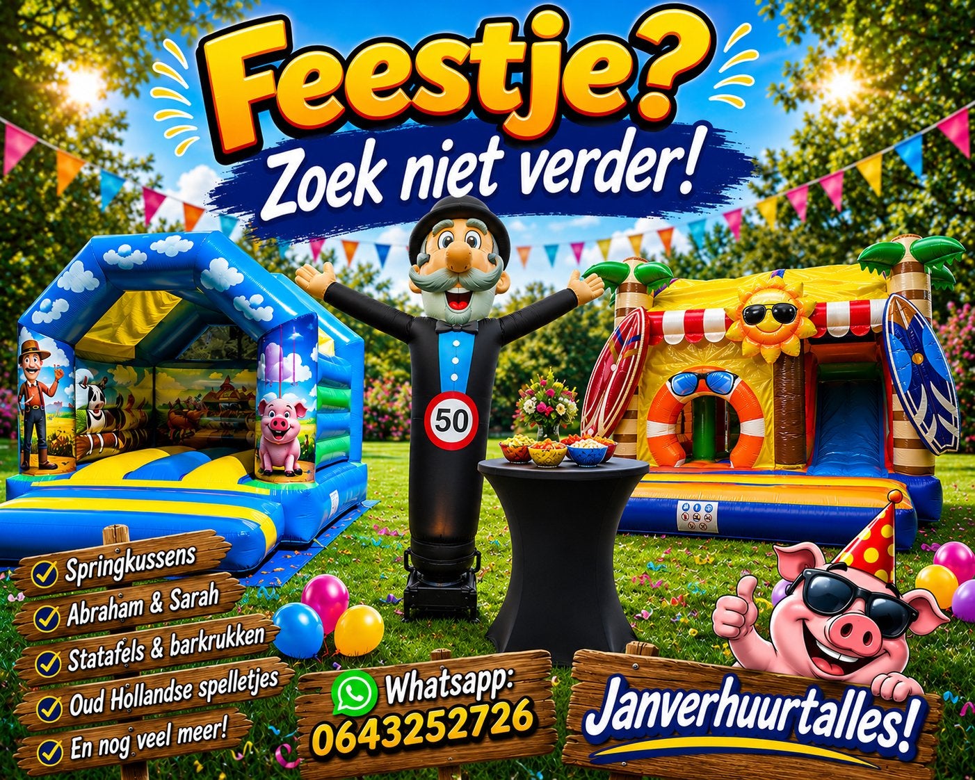 Springkussen, Partytent, Abraham, Sarah, Popcornmachine, Ophalen, Zo goed als nieuw, Abraham of Sarah