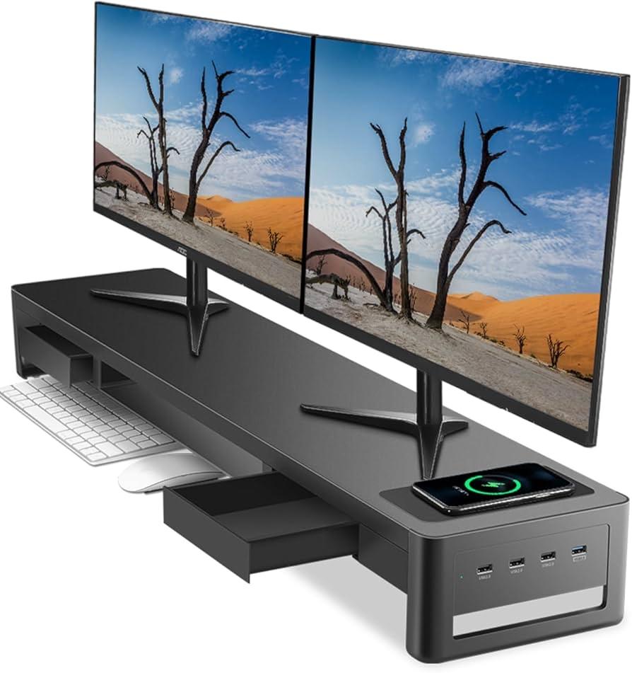 Bureau verhoger computerscherm met USB-poorten, Ophalen, Kunststof, 70 tot 120 cm, Nieuw