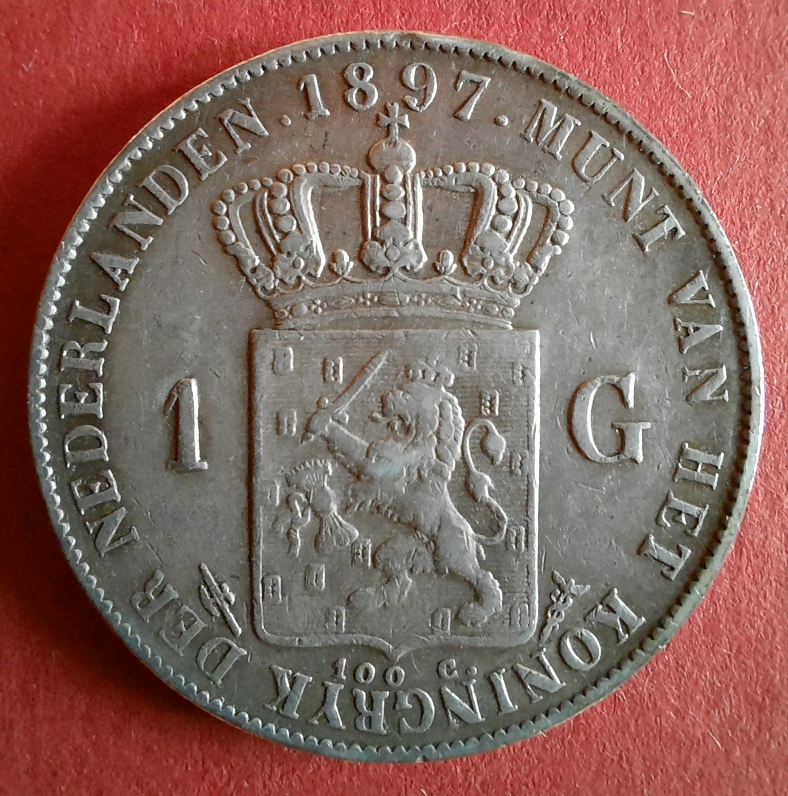 1 gulden 1897 Wilhelmina, Postzegels en Munten, Ophalen, Koningin Wilhelmina, 1 gulden, Zilver