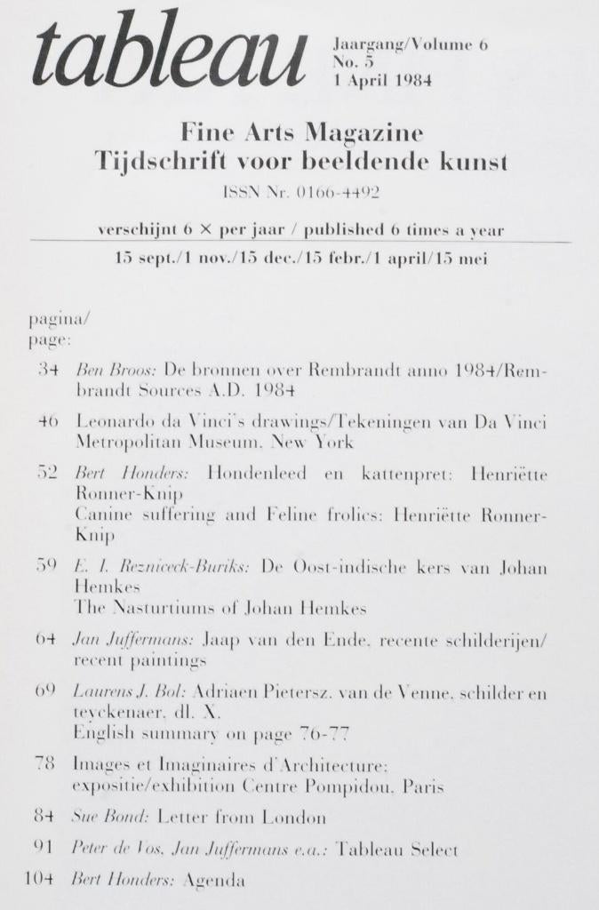 Tableau - Fine Arts magazine (1984), Verzenden, Zo goed als nieuw, Schilder- en Tekenkunst