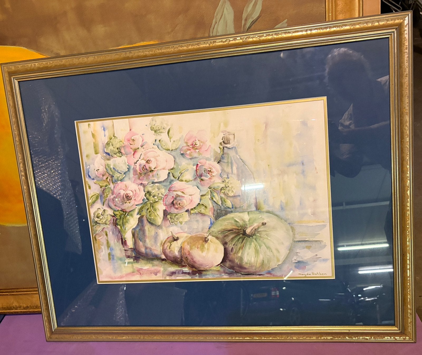 Aquarel in lijst met dubbele passe partout, Huis en Inrichting, Ophalen, 50 – 75, Oorspronkelijke maker, Zo goed als nieuw
