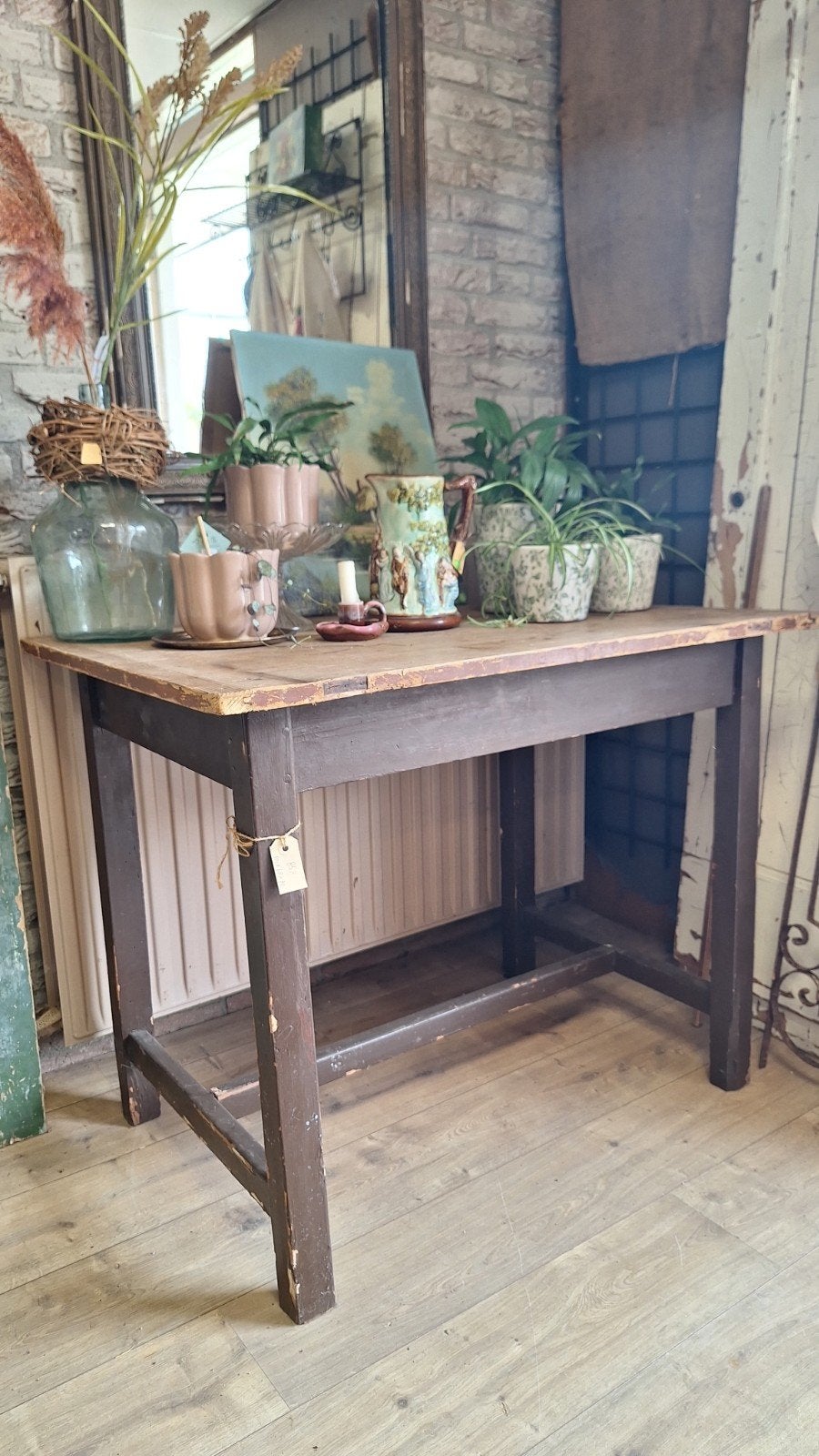 Vintage houten tafel met landelijke charme, Huis en Inrichting, Ophalen, Rechthoekig, 50 tot 100 cm