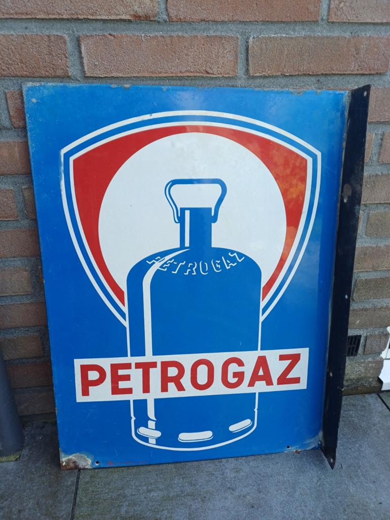 Emaille bord Petrogaz dubbelzijdig., Ophalen of Verzenden