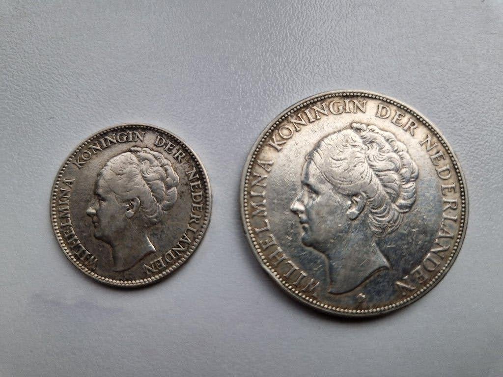 munten  wilhelmina 1930    1 gulden en 1 rijksdaalder, Postzegels en Munten, Munten | Nederland, Ophalen of Verzenden, Koningin Wilhelmina