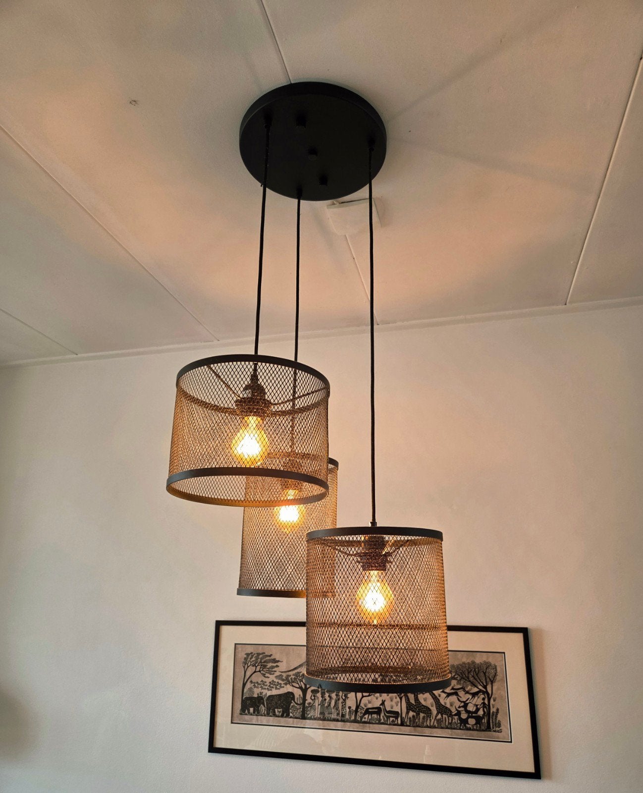 Brilliant hanglamp zwart metaal met 3 kappen - modern design, Ophalen, Gebruikt, E27 (groot), Metaal