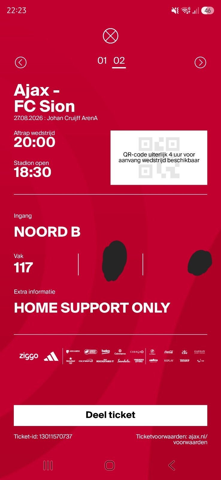 ajax fc sion, Tickets en Kaartjes, Eén persoon