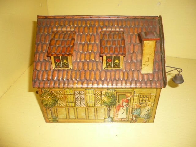 Mie18<> blikken huisje hof-lebkuchen u.chocoladen 1970, Verzamelen, Blikken, Verzenden, Gebruikt, Koek(jes), Overige merken