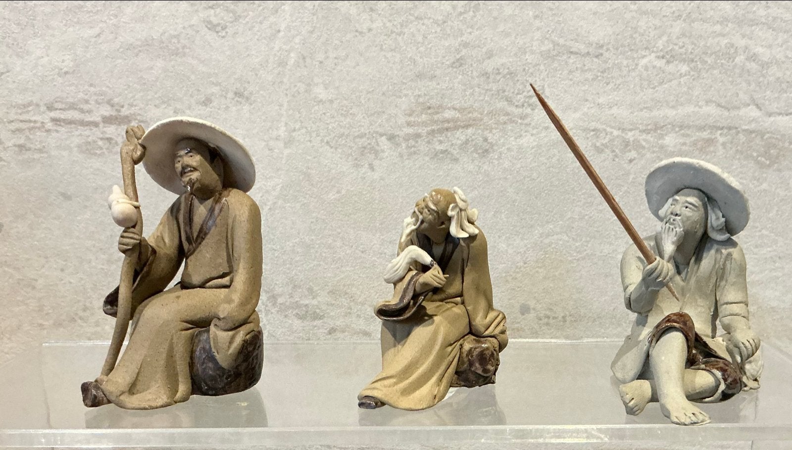 Set van 3 Chinese wijzen/vissers beeldjes Mudman Miniaturen, Verzenden, Zo goed als nieuw, Mens