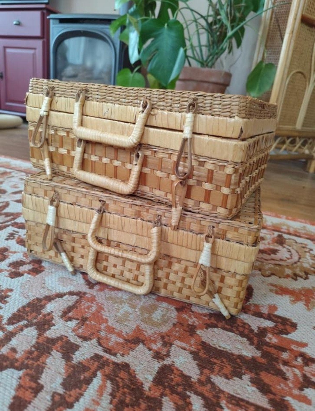 Set van 2 Vintage Rotan Manden/Koffers, Hobby en Vrije tijd, Picknickmanden, Ophalen, Gebruikt, Zonder inhoud