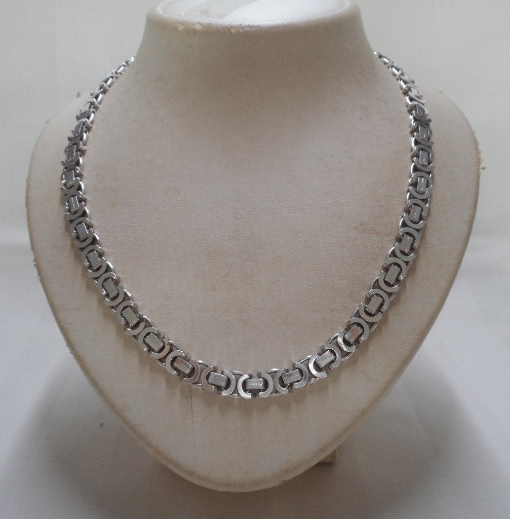 Zilveren konings platte schakel ketting nr.1690