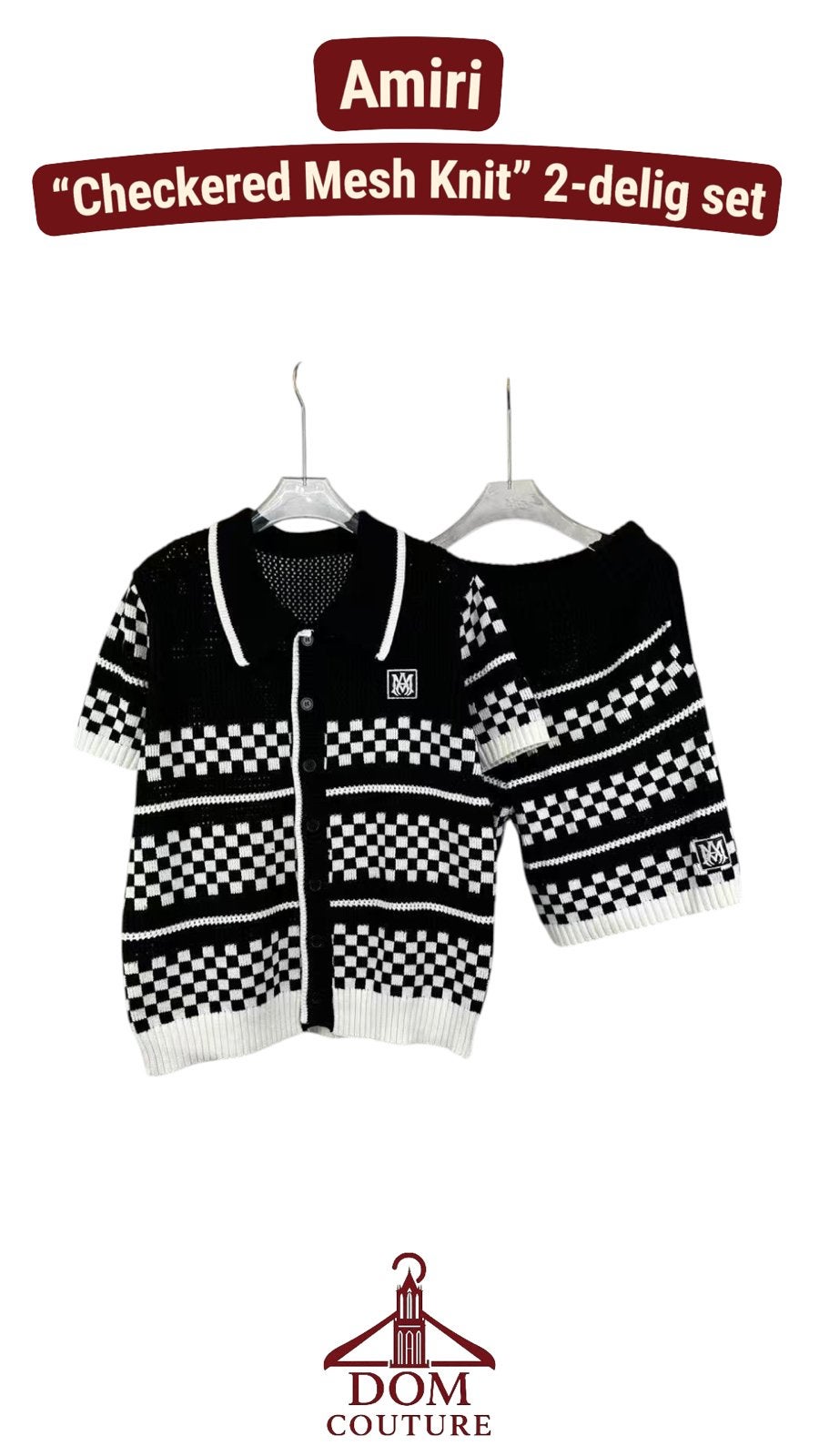 Amiri "Checkered Mesh Knit" 2-delig set zwart, Kleding | Heren, Badmode en Zwemkleding, Ophalen of Verzenden, Overige maten, Zwart