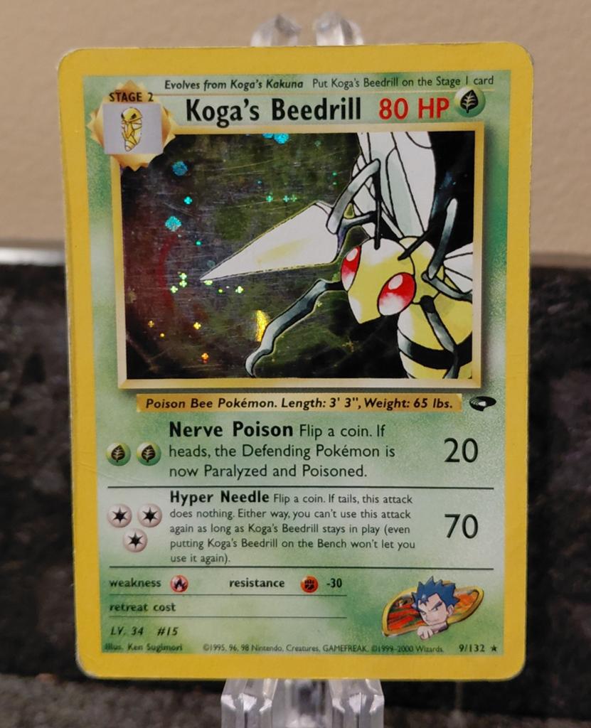 Koga's Beedrill 9/132 Holo Rare Gym challenge Pokémon Kaart, Ophalen of Verzenden, Gebruikt, Losse kaart, Foil
