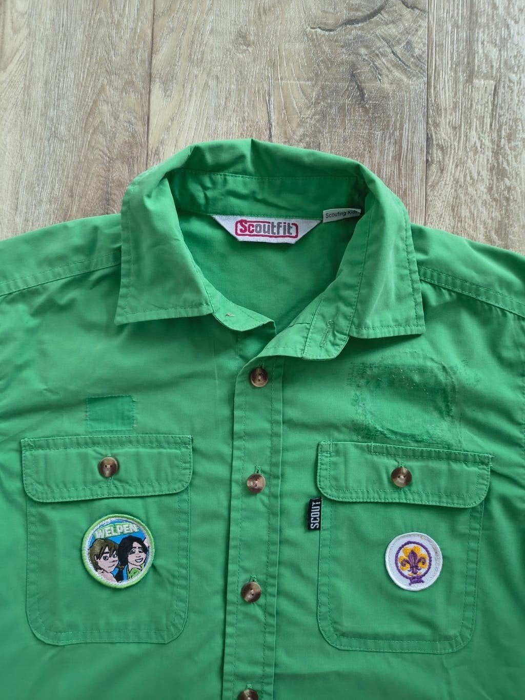 Gezocht scoutfit 128 (eventueel ruilen voor 140), Verzamelen, Scouting, Ophalen, Zo goed als nieuw, Kleding