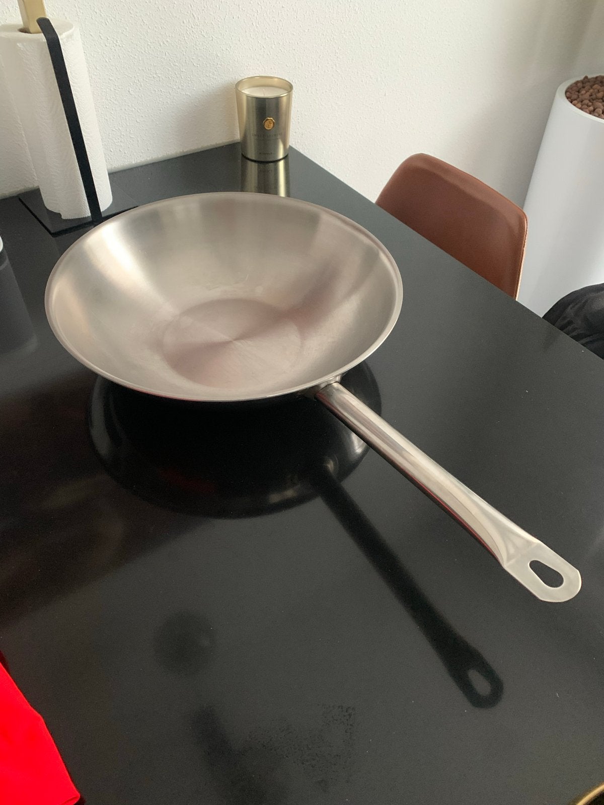 Hendi Wokpan RVS - 3-ply - 36 cm, Ophalen of Verzenden, Zo goed als nieuw, Rvs, Geschikt voor inductie