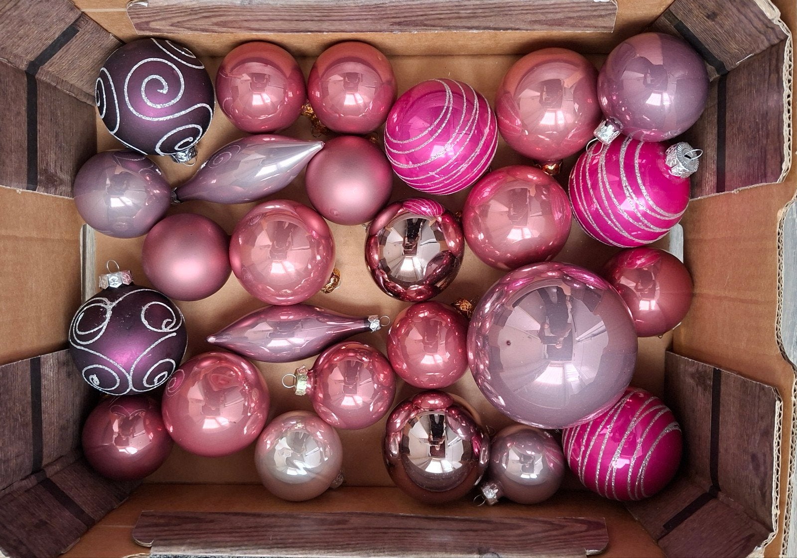 roze paarse glazen kerstballen, Ophalen of Verzenden