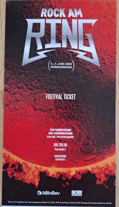 Rock Am Ring Festival & camping ticket, Tickets en Kaartjes, Eén persoon, Meerdaags