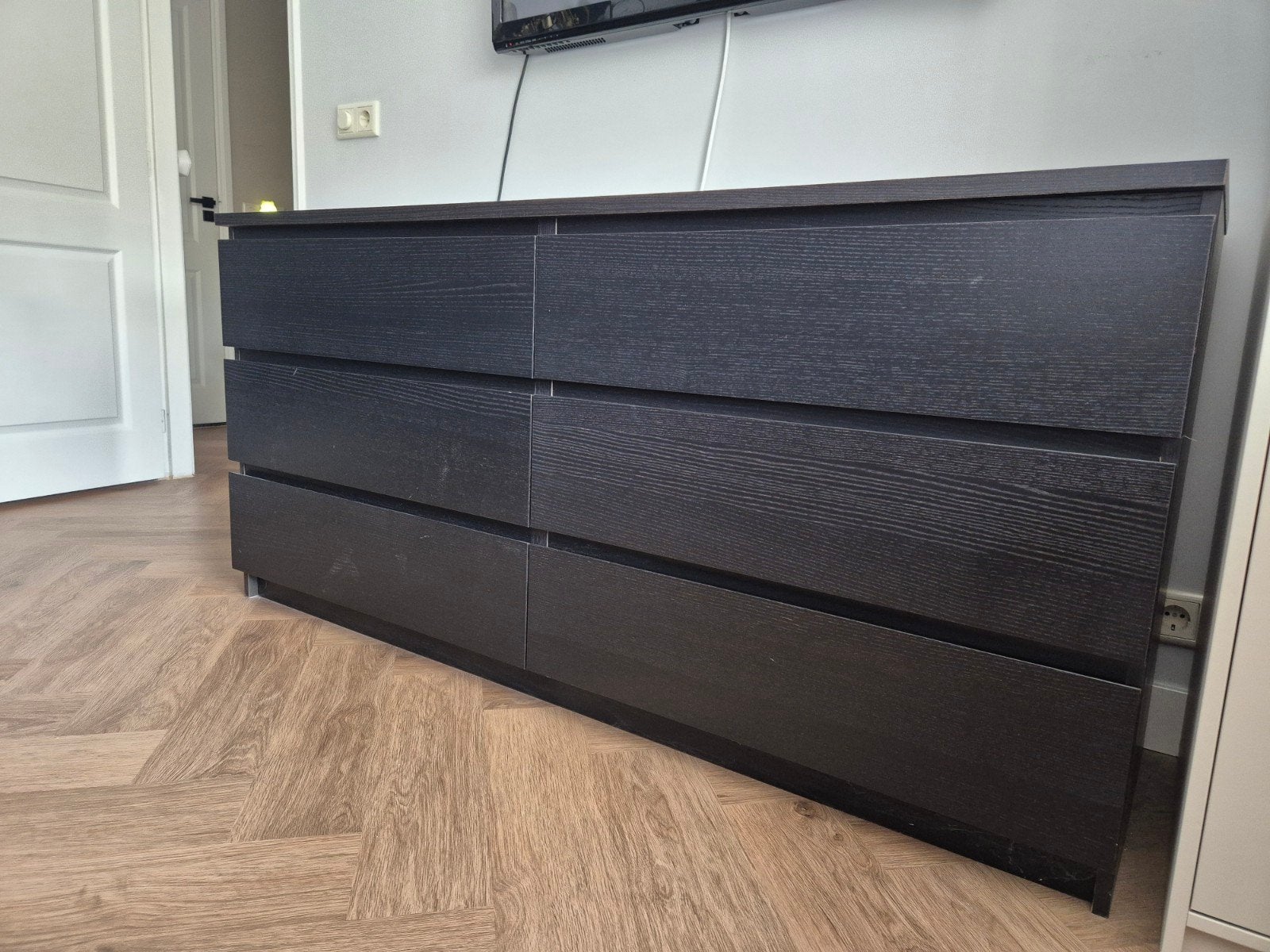Malm ladekast met 6 lades zwart/bruin Ikea, Huis en Inrichting, Kasten | Ladekasten, Ophalen, 5 laden of meer, 150 tot 200 cm