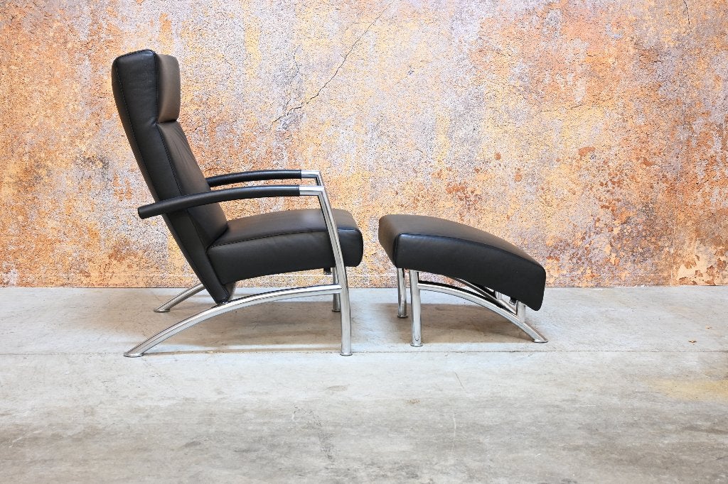 ZGANieuw zwarte leren Leolux Helical design fauteuil, Leolux, Leolux, 75 tot 100 cm, Ophalen of Verzenden