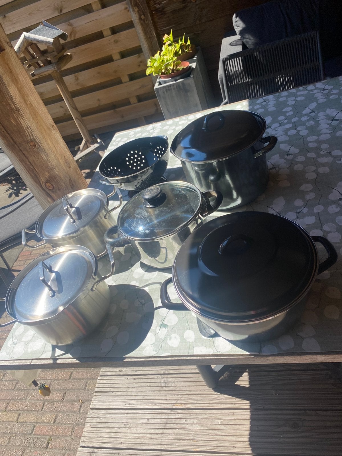 Pannenset, Huis en Inrichting, Keuken | Potten en Pannen, Ophalen, Zo goed als nieuw, Rvs, Pannenset