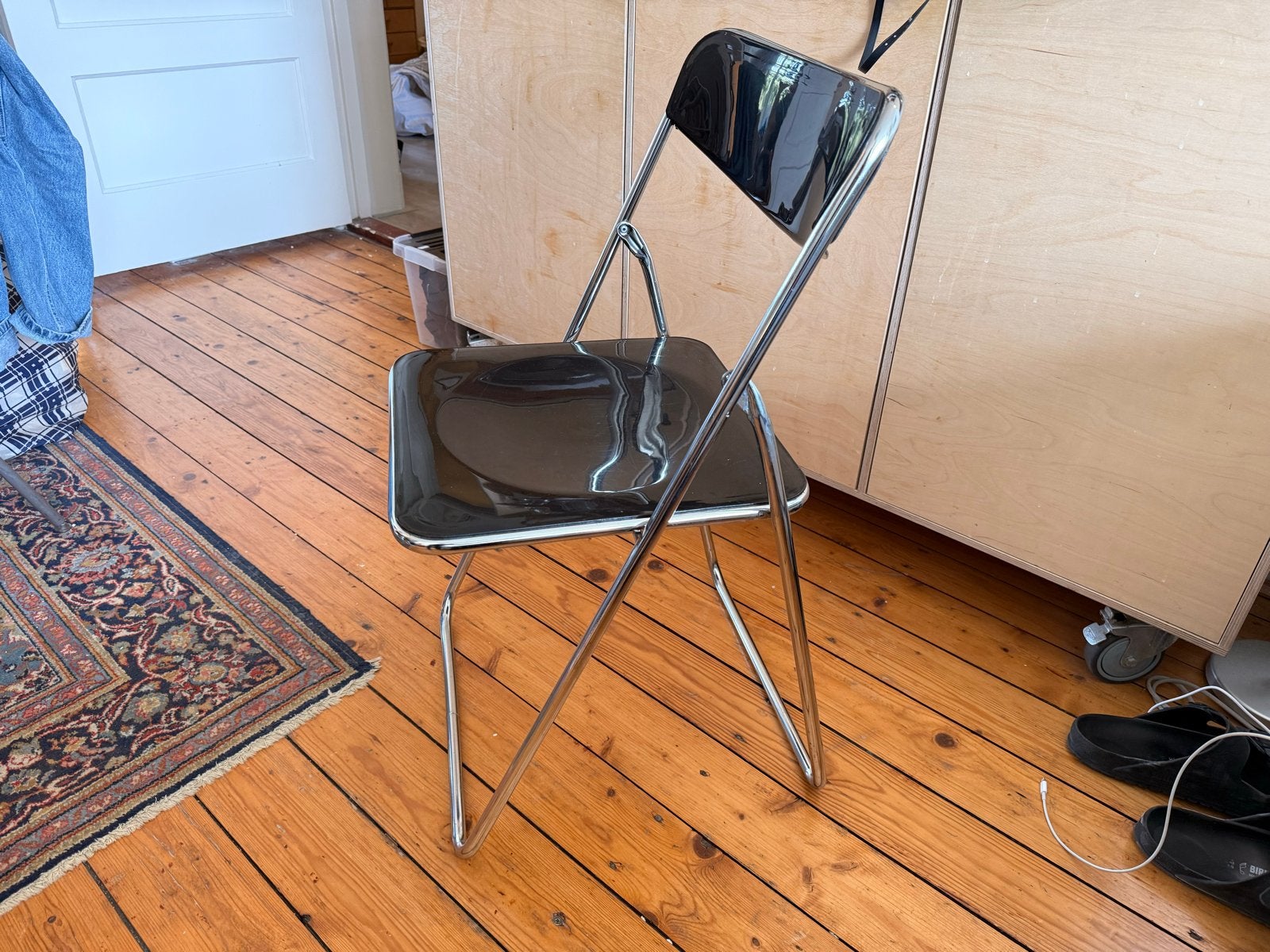 Vintage ikea klapstoel niels gammelaard chrome buisframe, Ophalen, Kunststof, Gebruikt, Zwart