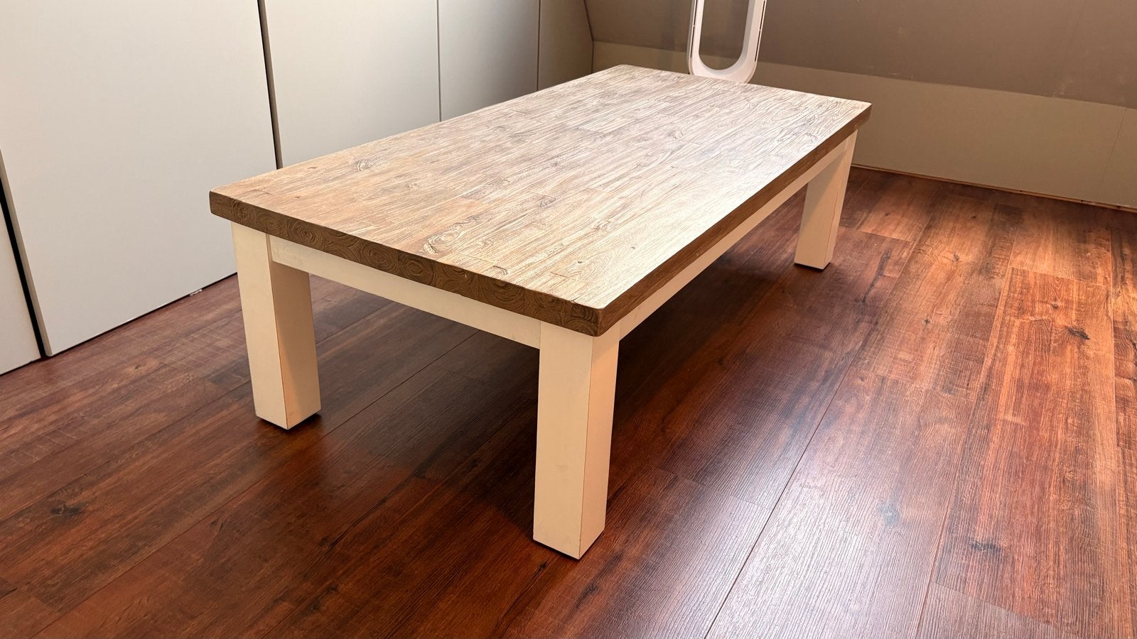 Salon Tafel wit / hout (MOET SNEL WEG), Huis en Inrichting, Ophalen, 100 tot 150 cm, 50 tot 100 cm, Zo goed als nieuw