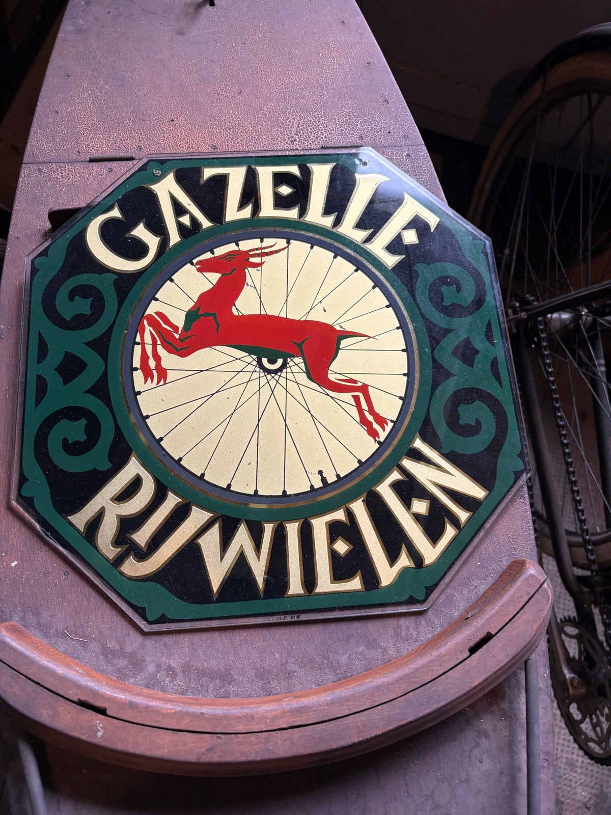 Zeldzaam Gazelle Rijwielen reclamebord uit de jaren '20, Verzenden, Gebruikt, Reclamebord