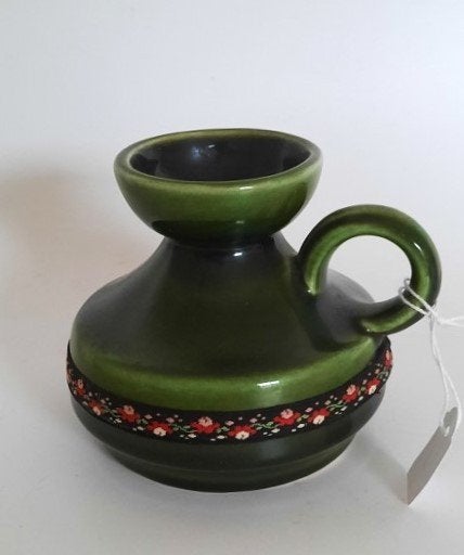 Vintage Gmundner Keramik vaasje kannetje, groen (7697), Ophalen, Aardewerk of Porselein, Zo goed als nieuw, Minder dan 50 cm