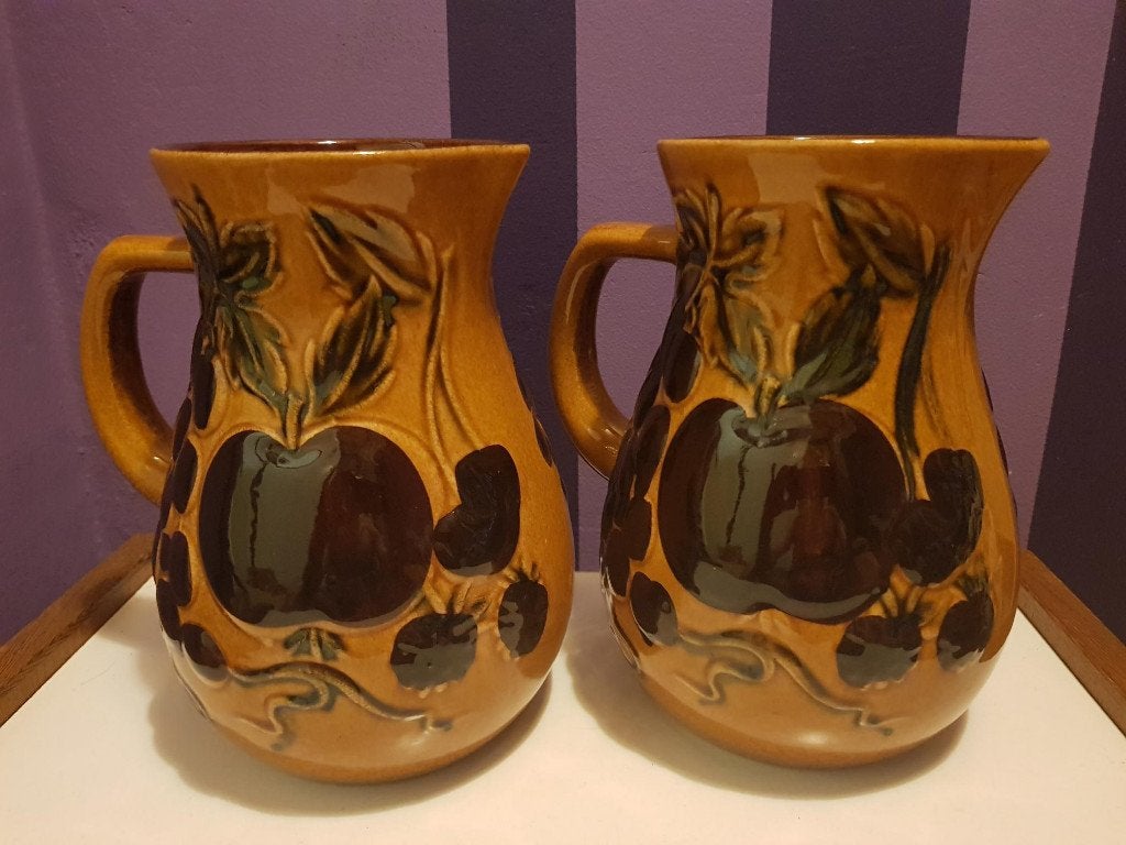 Retro Vintage West Germany keramiek vaas kan okergeel fruit, Antiek en Kunst, Ophalen