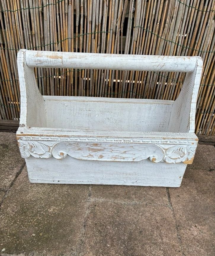 Decoratieve houten bak met handvat - Brocante stijl, Ophalen