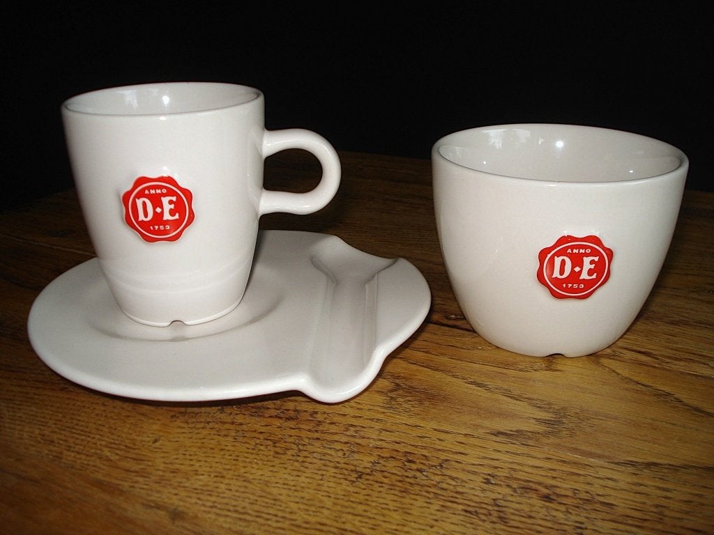 DE - Douwe Egberts koffie/cappuccino kop/schotel + 1 kopje, Overige merken, Nieuw, Ophalen of Verzenden, Overige stijlen