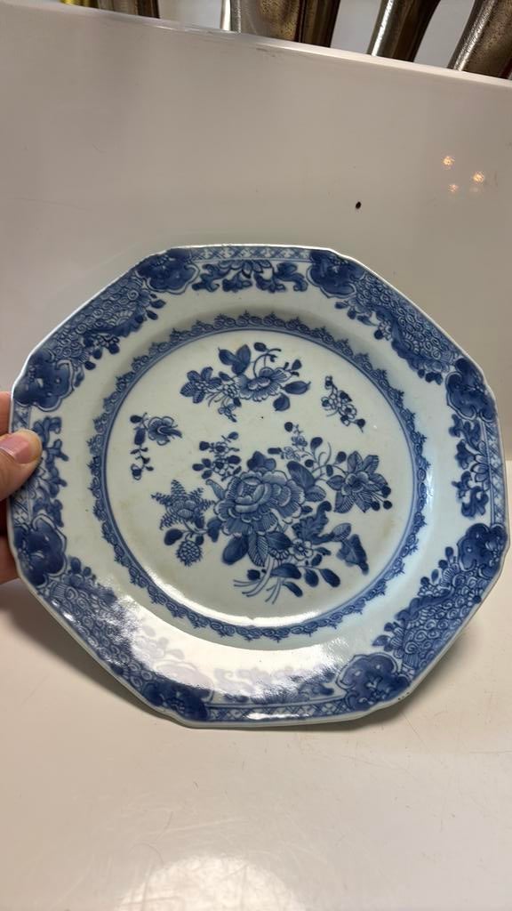 Antiek Chinees porselein bord blauw bloemen, Ophalen of Verzenden
